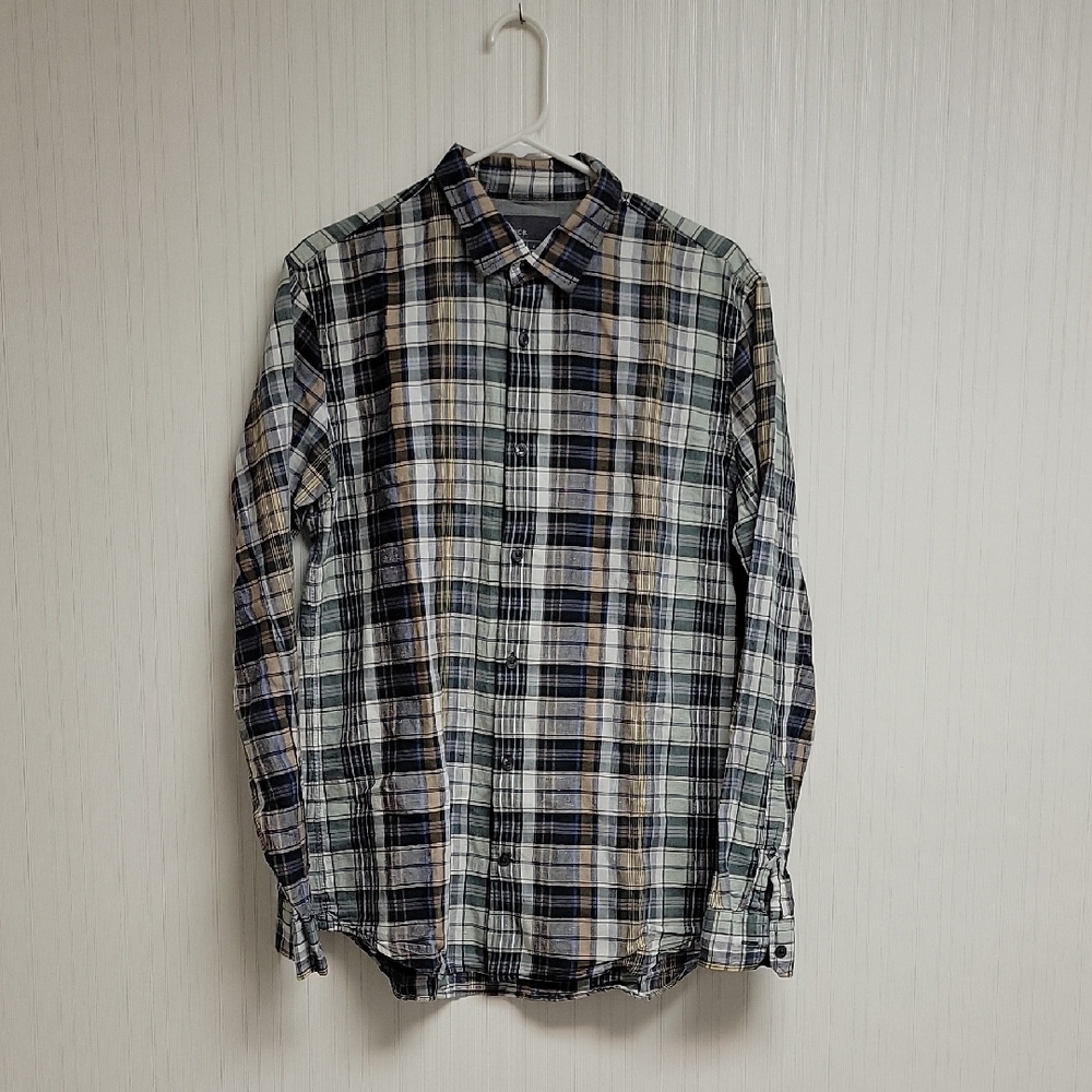 Vince Plaid long sleeve shirt Large office quiet luxury linen blend